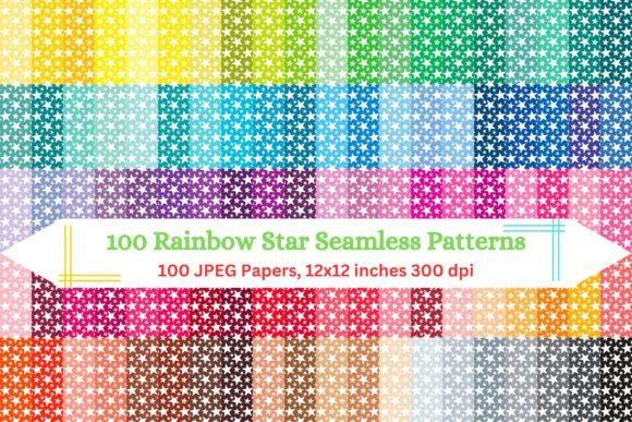 100 Rainbow White Star Seamless Patterns for Creative Projects