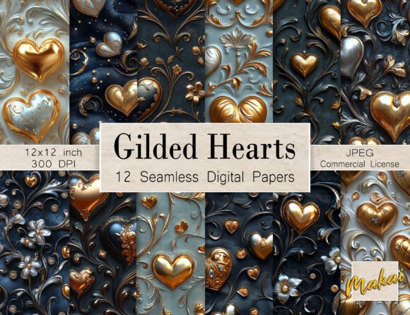 12 Seamless Patterns Gold Valentines