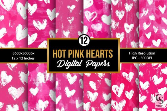 Pink White Brushstroke Hearts Patterns – Versatile Digital Papers for Creative Projects